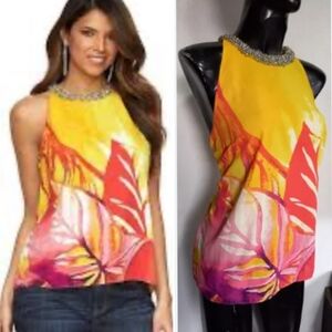 Jennifer Lopez Yellow and Orange Floral Blouse. Size-S
